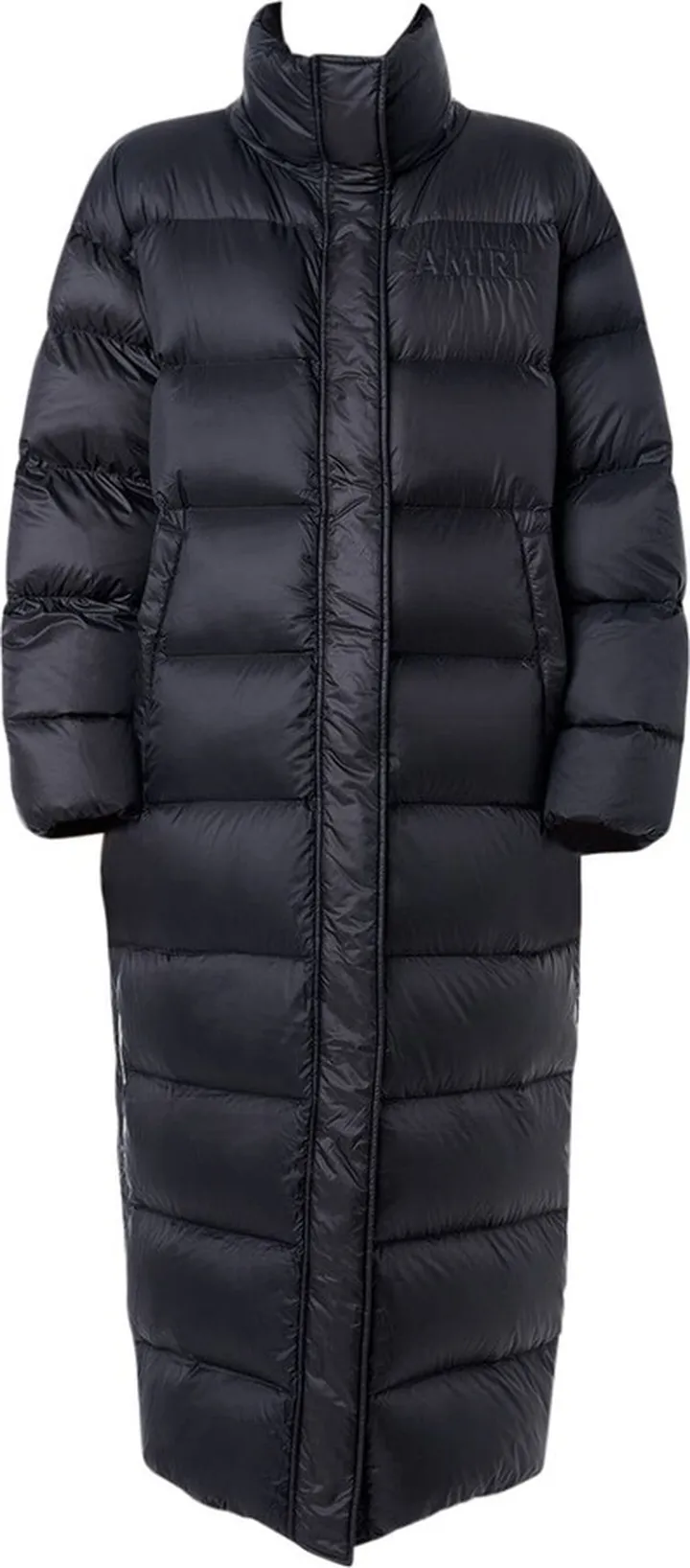 Back logo long quilted down jacket