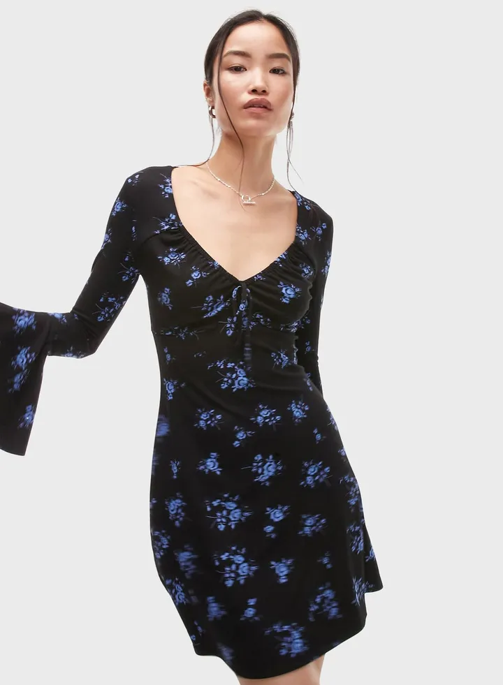 Tie Detail Puff Sleeve Dress