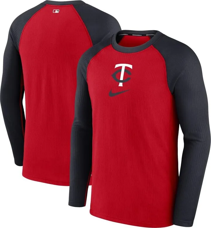 Men's Nike Minnesota Twins Red Authentic Collection Game Raglan Performance Long Sleeve T-shirt
