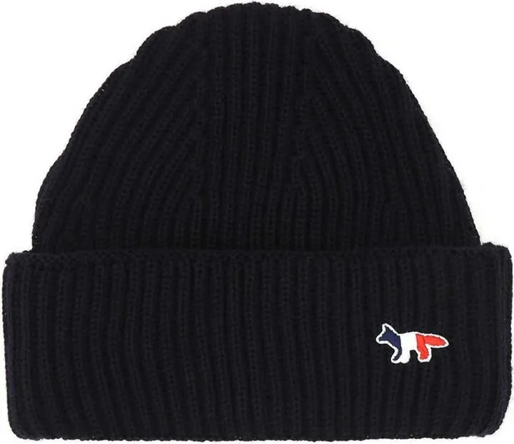 Maison Kitsuné Tricolor Fox Patch Ribbed Beanie