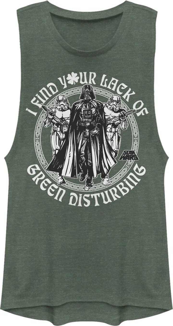 Junior's Star Wars St. Patrick's Day I Find Your Lack of Green Disturbing Festival Muscle Tee - Pine Green Heather - X Large