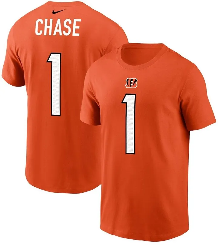 Men's Nike Ja'Marr Chase Orange Cincinnati Bengals Player Name Number T-shirt