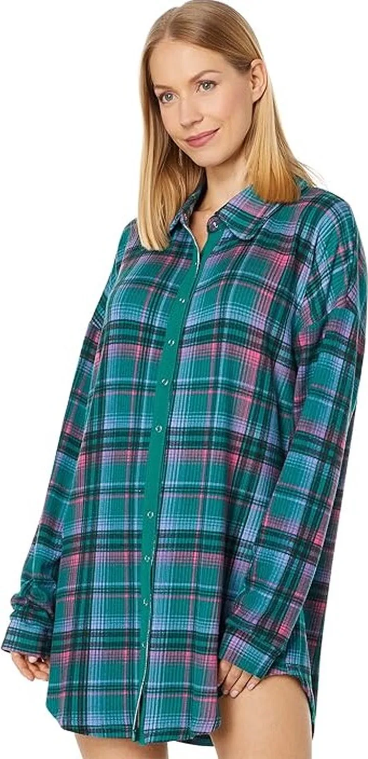 Honeydew Intimates First Snow Hacci Rib Sleepshirt (Emerald Plaid) Women's Pajama