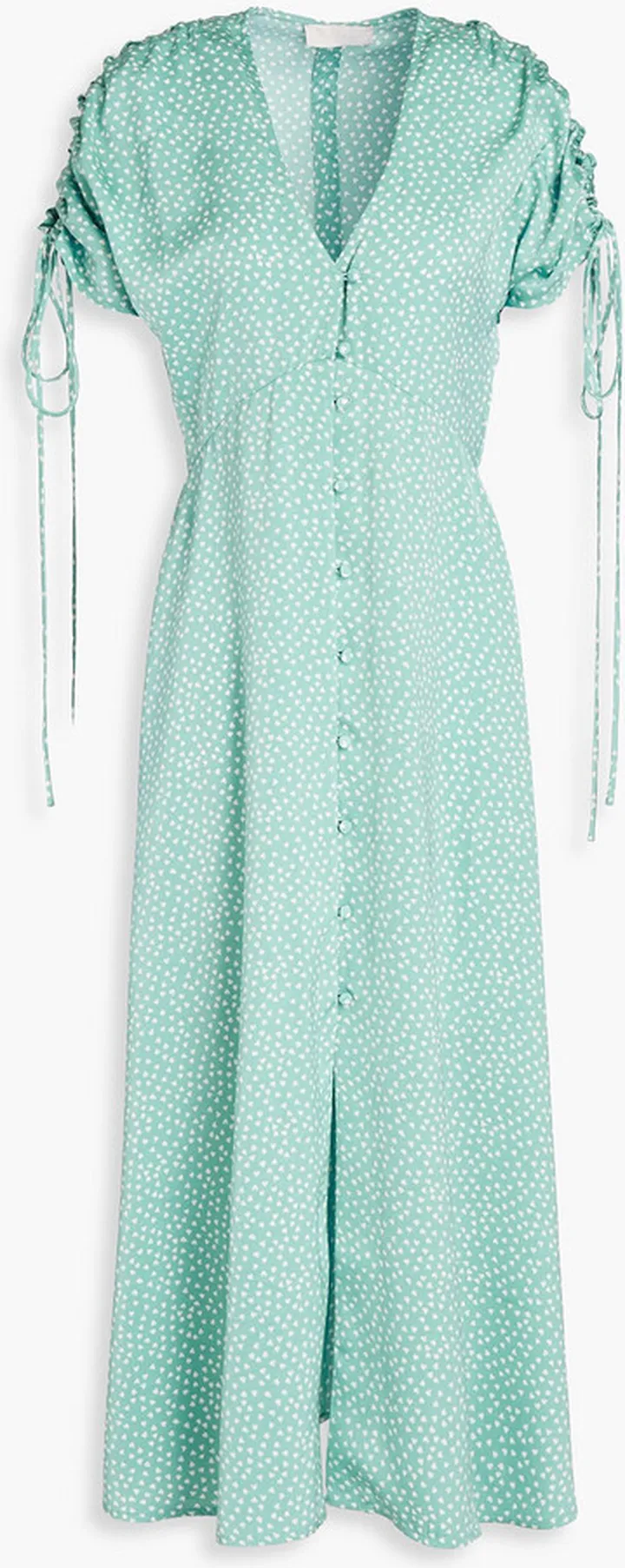 Ruched printed crepe midi dress