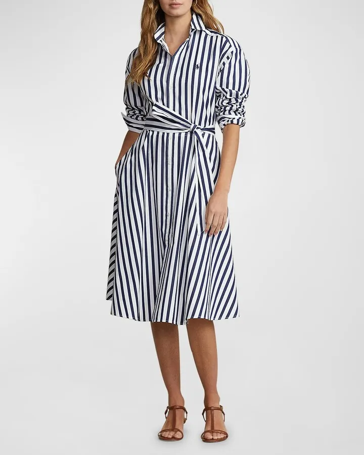 Belted Striped Cotton Shirtdress