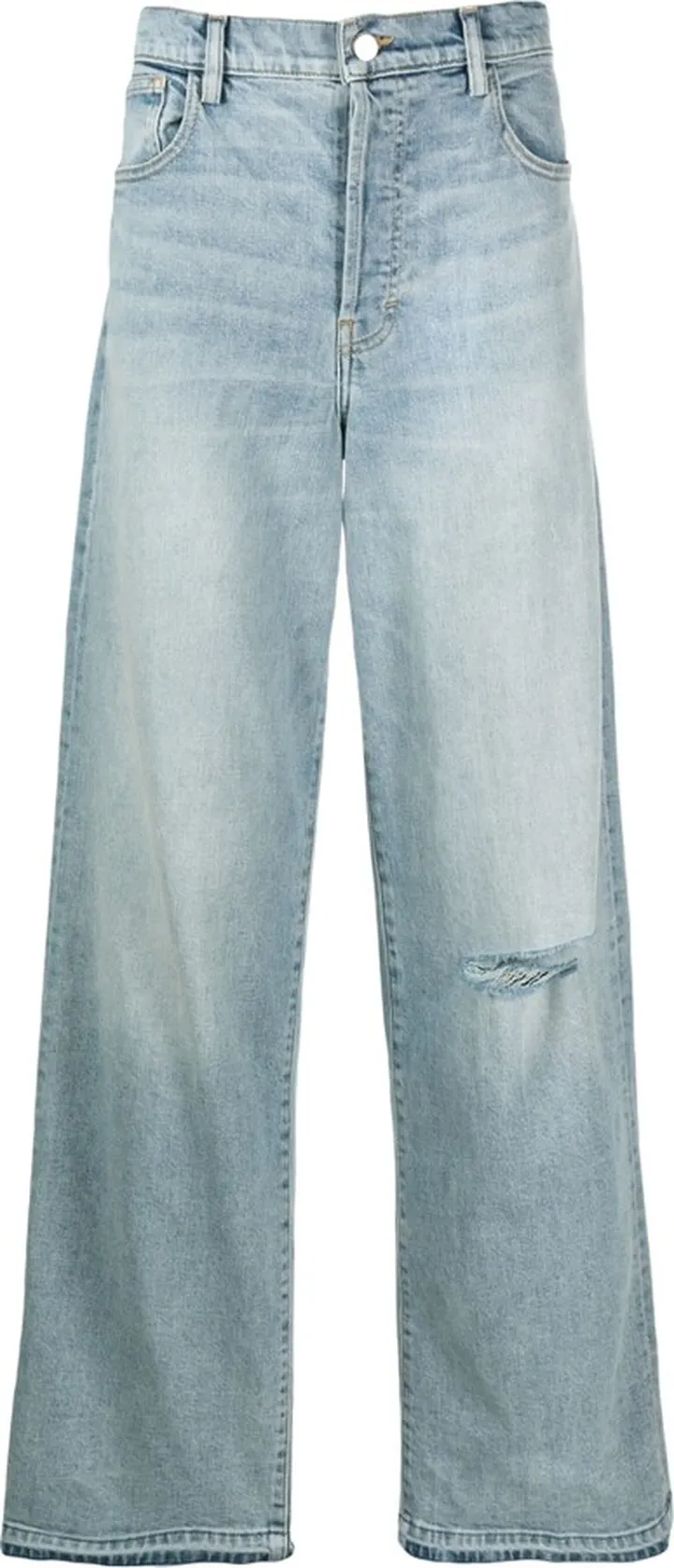 Ripped-Detail Wide-Leg Jeans
