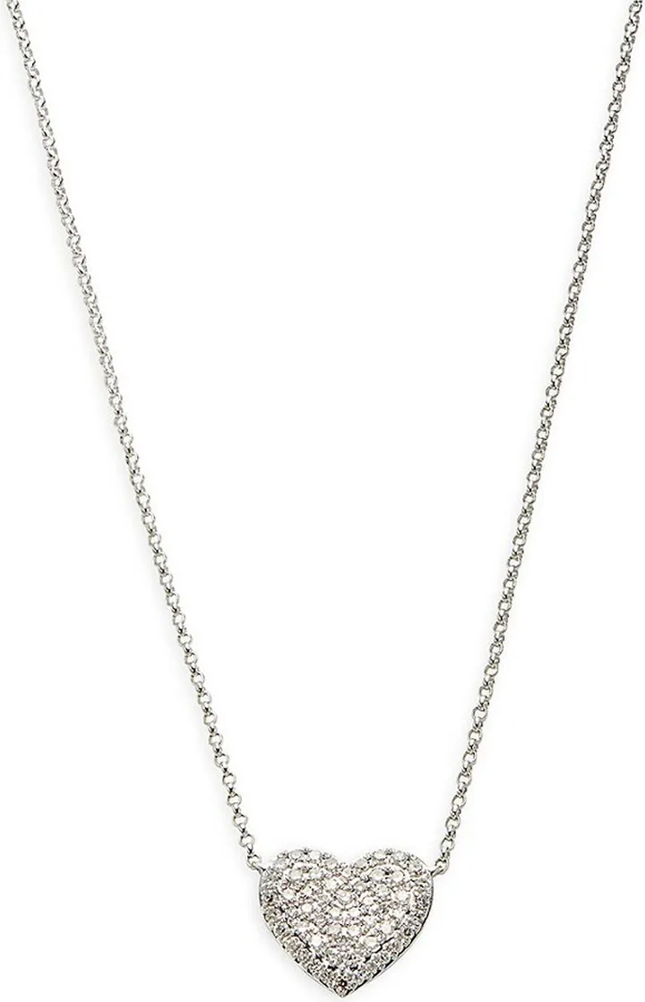 14K White Gold & Diamond Heart Pendant Necklace