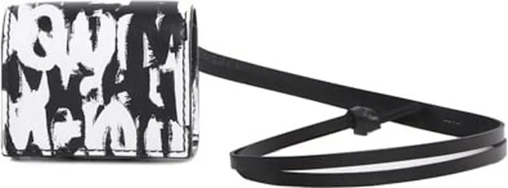 Airpods Holder In Leather With All-over Graffiti Print