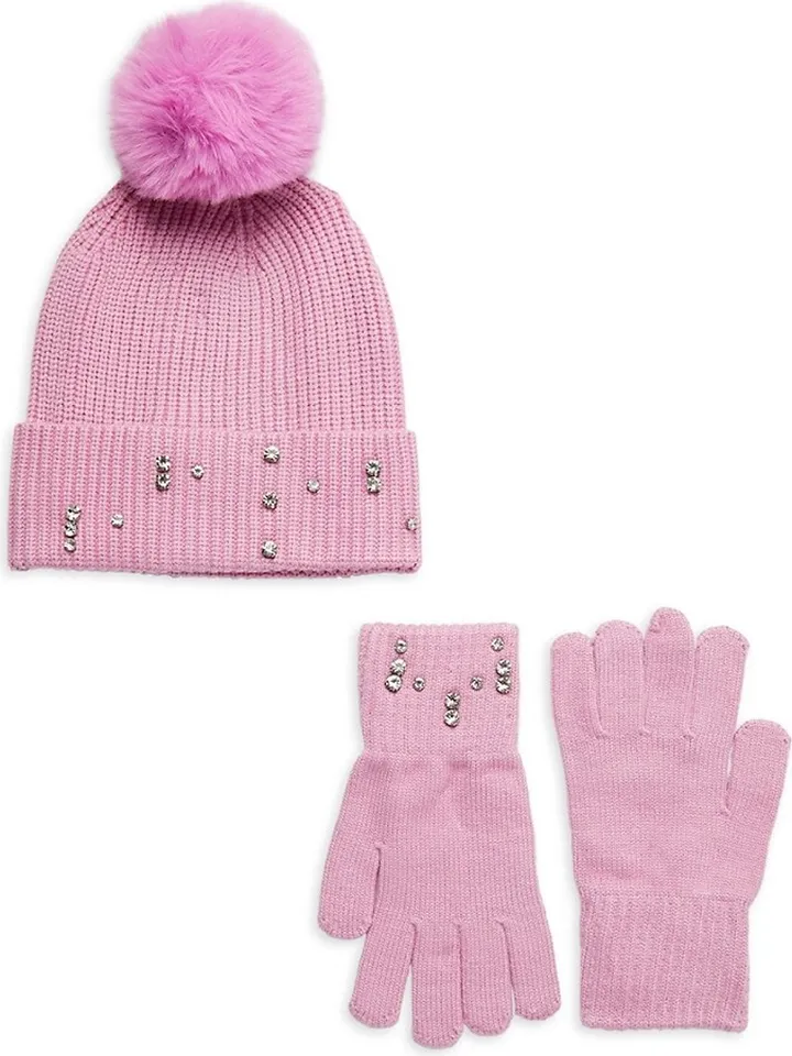 2-Piece Faux Fur Embellished Beanie & Gloves Set