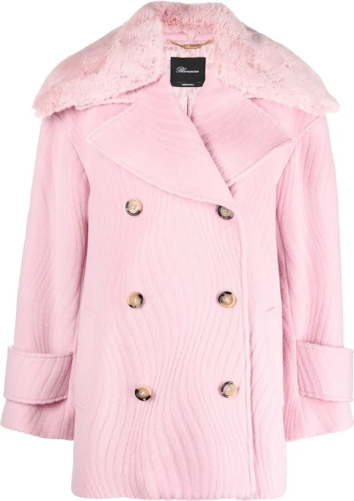 Faux-Fur Trim Double-Breasted Coat