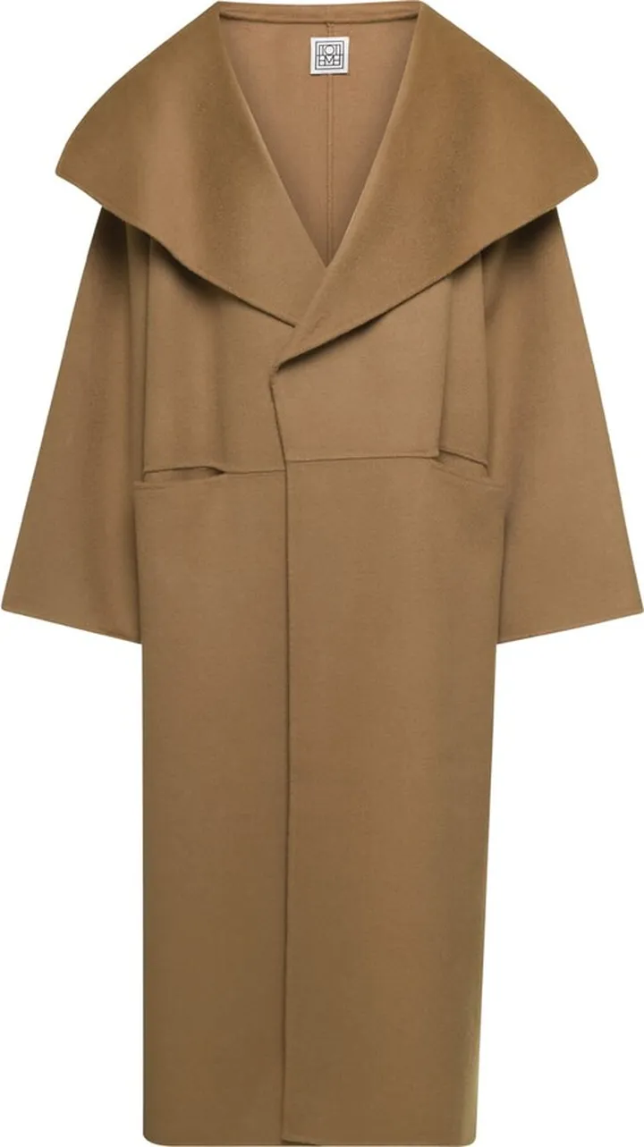 Camel Brown Oversize Coat With Shawl Lapels In Wool And Cashmere Woman Toteme