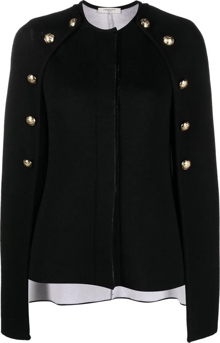 Button-Embellished Cape Jumper