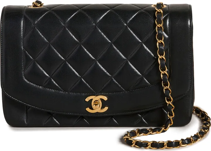 What Goes Around Comes Around Chanel Black Lambskin Diana Flap 10 Bag"