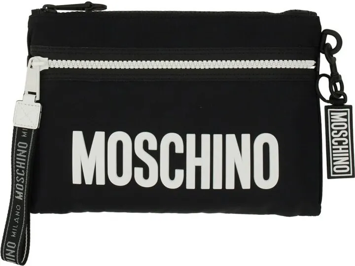 Moschino Logo Patch Zipped Clutch Bag
