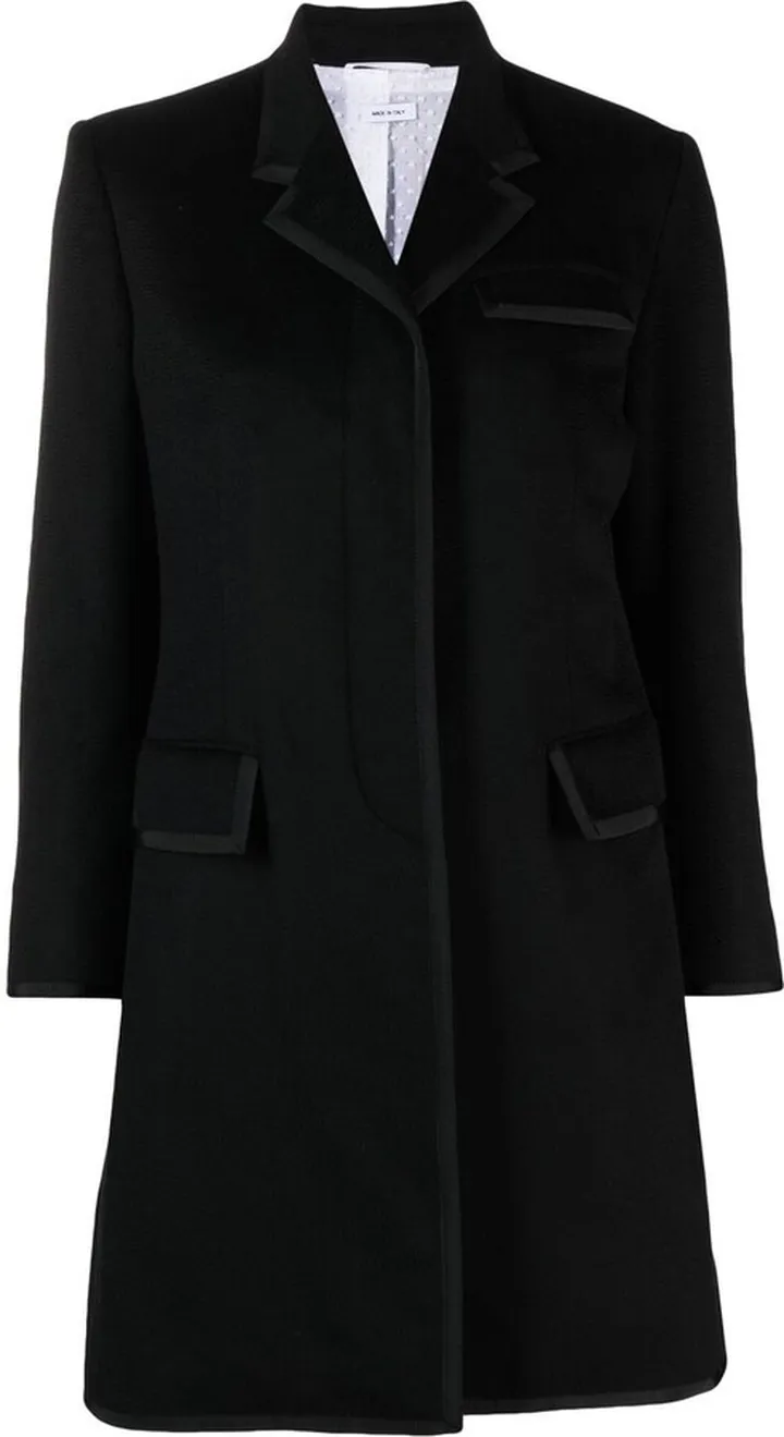 Long Grosgrain Ribbon-Trim Coat