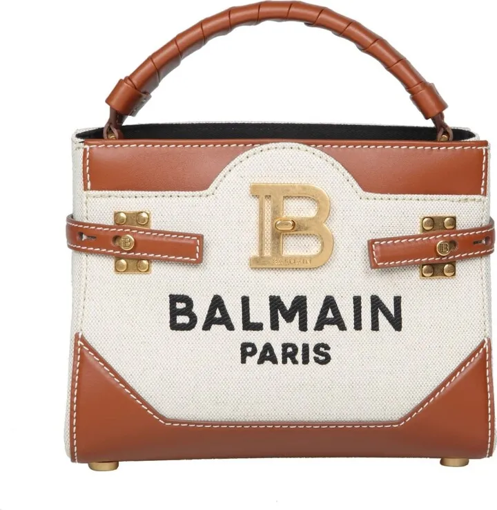 Balmain Bbuzz Mini Leather And Canvas Bag