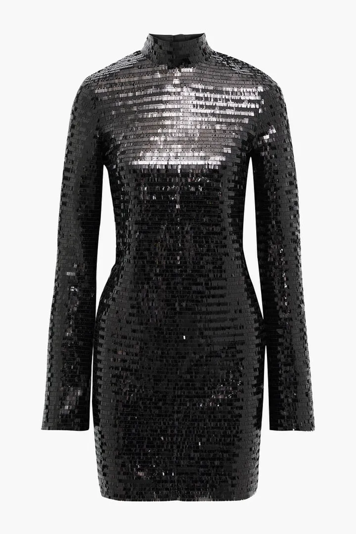 Open-back sequined tulle mini dress