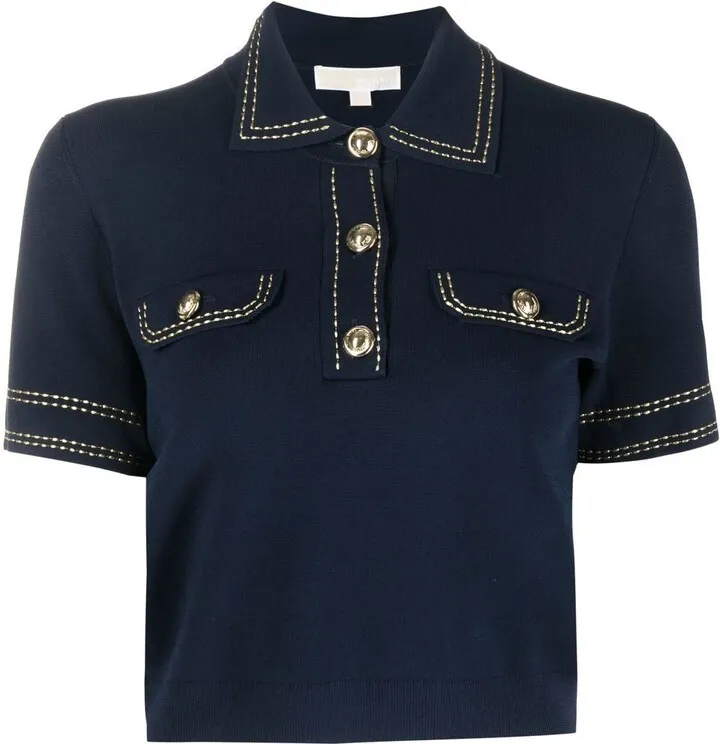 Cropped Stitch Detail Polo Shirt