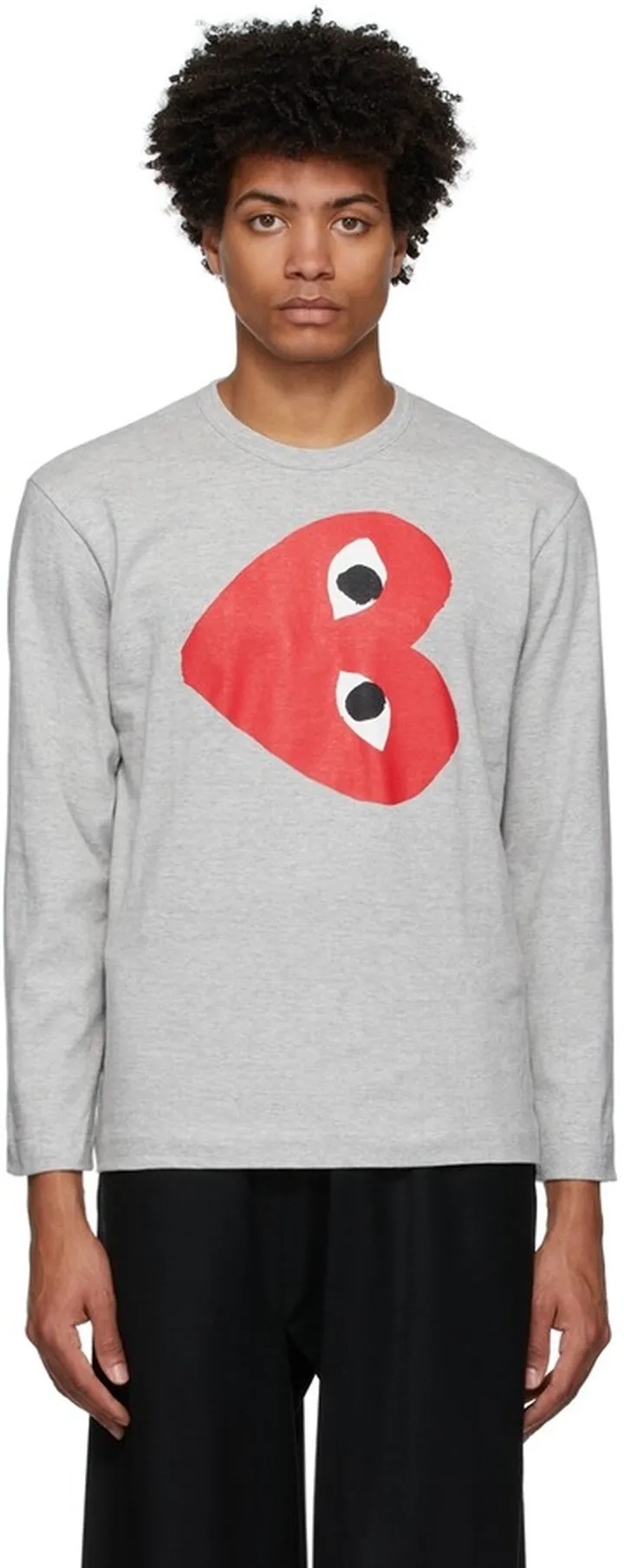 Comme des Garçons Play Grey Horizontal Heart Long Sleeve T-Shirt