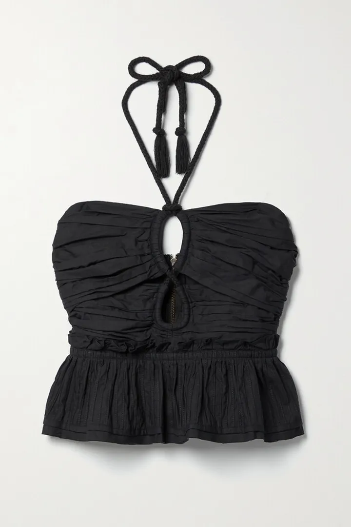 Ulla Johnson - Adaleigh Cropped Pintucked Cotton-poplin Halterneck Top - Black