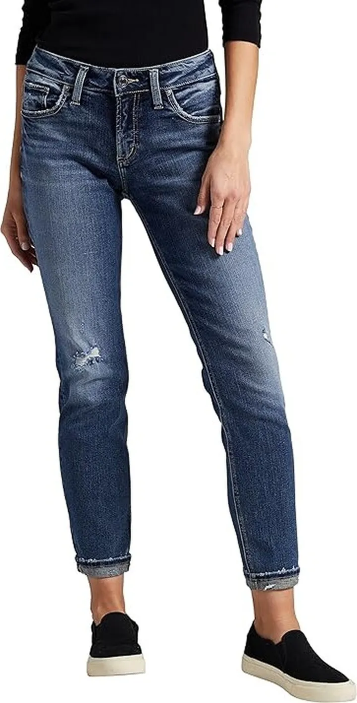 Silver Jeans Co. Boyfriend Mid-Rise Slim Leg Jeans L27170SCV336 (Medium Indigo Wash) Women's Jeans
