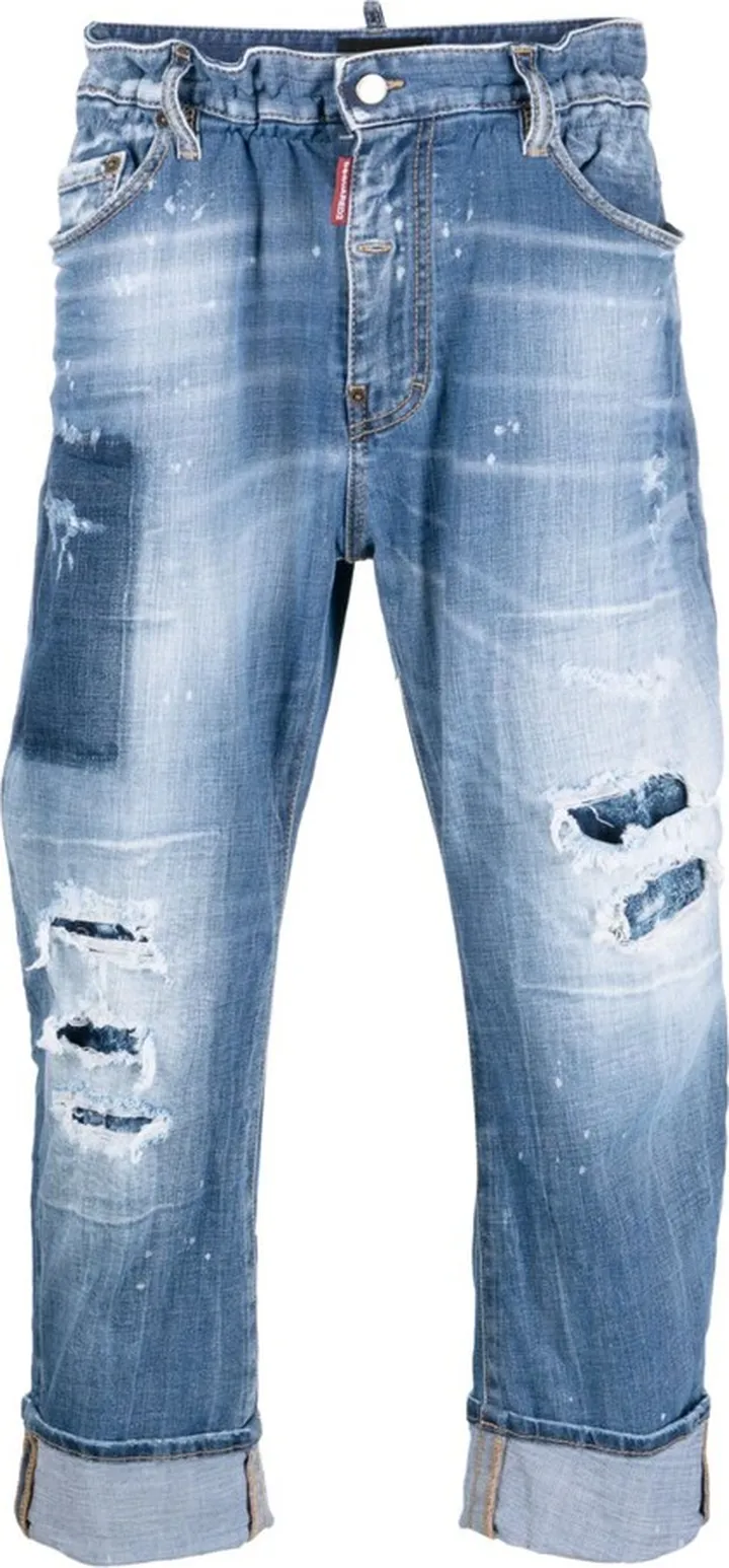 Distressed-Effect Cropped Jeans