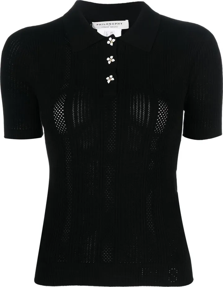 Flower-Buttons Knitted Polo Shirt