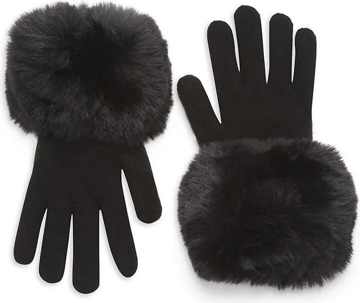 Faux Fur Trimmed Knit Gloves