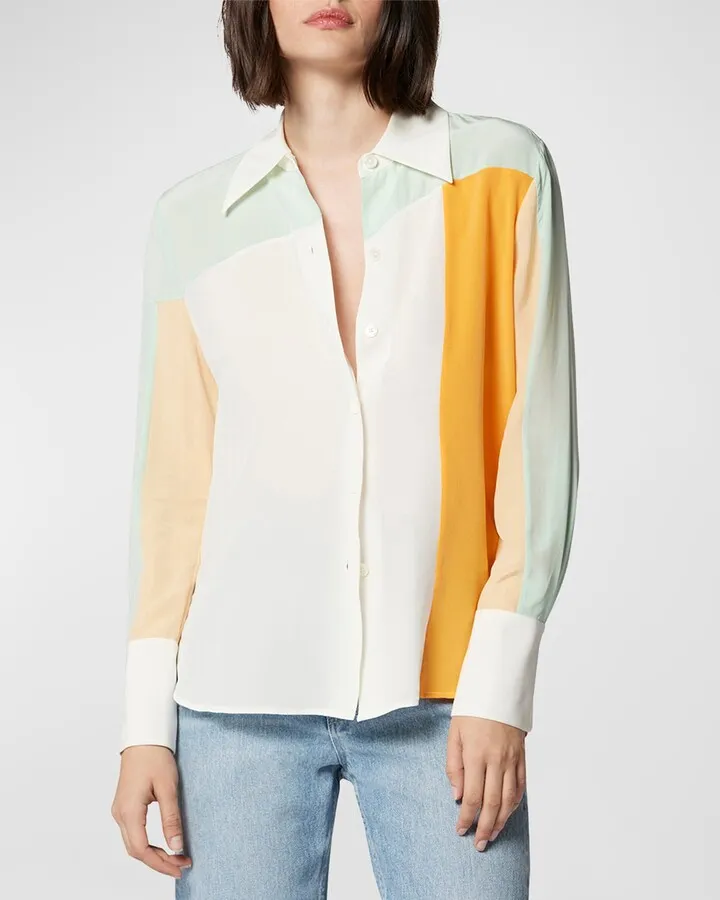 Quinne Colorblock Button-Down Satin Shirt