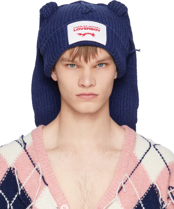 Charles Jeffrey Loverboy Navy Chunky Rabbit Beanie