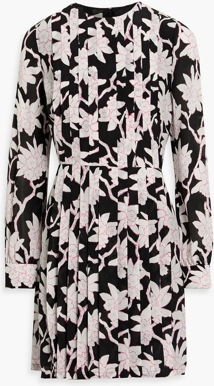 Pleated floral-print silk crepe de chine mini dress
