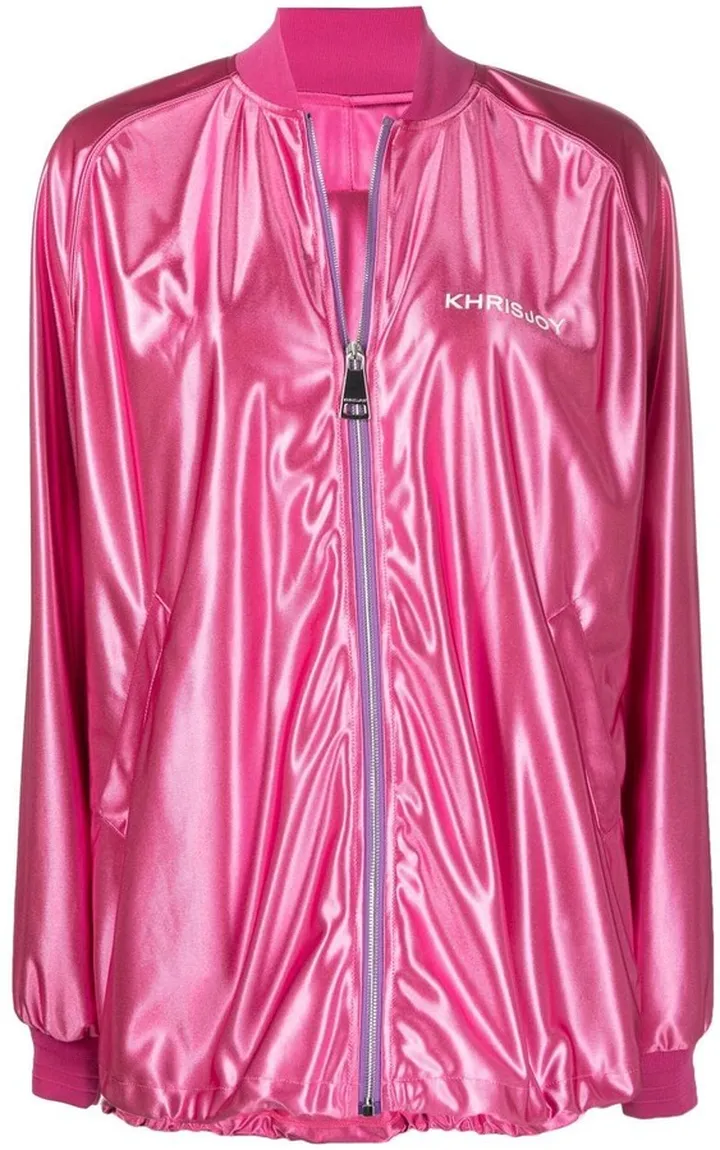Logo-Print Metallic Bomber Jacket