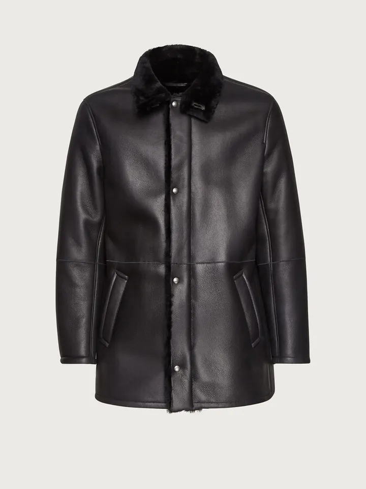 Ferragamo Men Shaved shearling coat Black