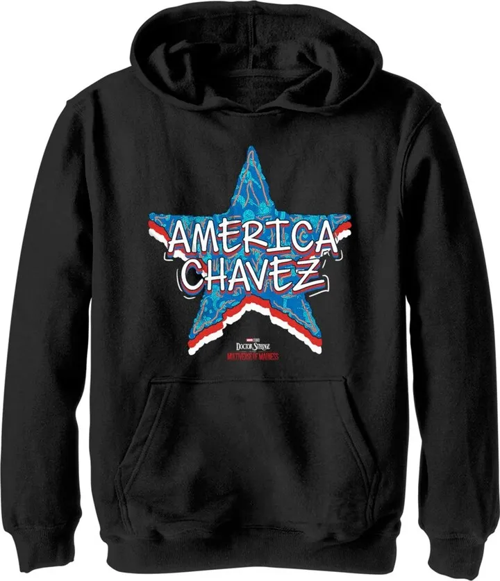 Boy's Marvel Doctor Strange in the Multiverse of Madness America Chavez Logo Pull Over Hoodie - Black - X Large
