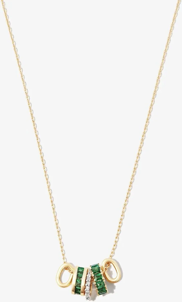14K Yellow Gold Rager Emerald And Diamond Necklace