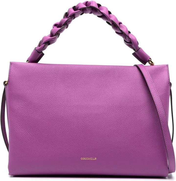 Braided-Handle Leather Shoulder Bag
