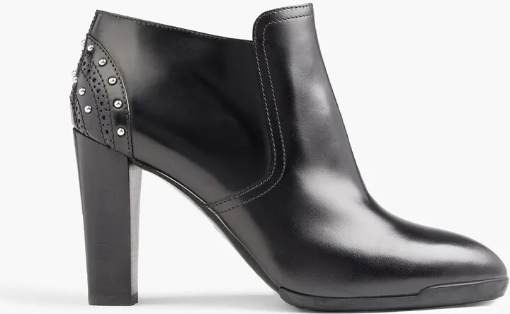 Studded perforated leather ankle boots