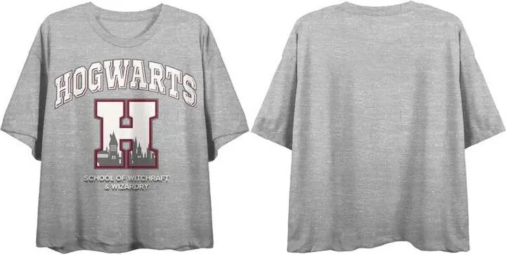 Harry Potter Hogwarts School of Witchcraft and Wizardry Women’s Heather Gray Crop Tee-XL