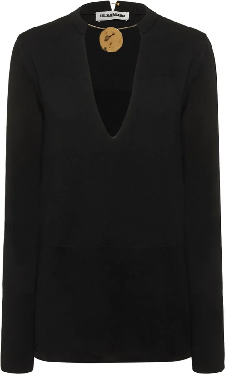 Ribbed wool v neck sweater
