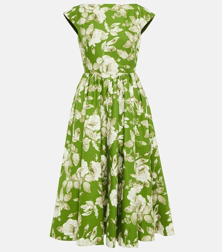 Dorothea floral cotton faille midi dress