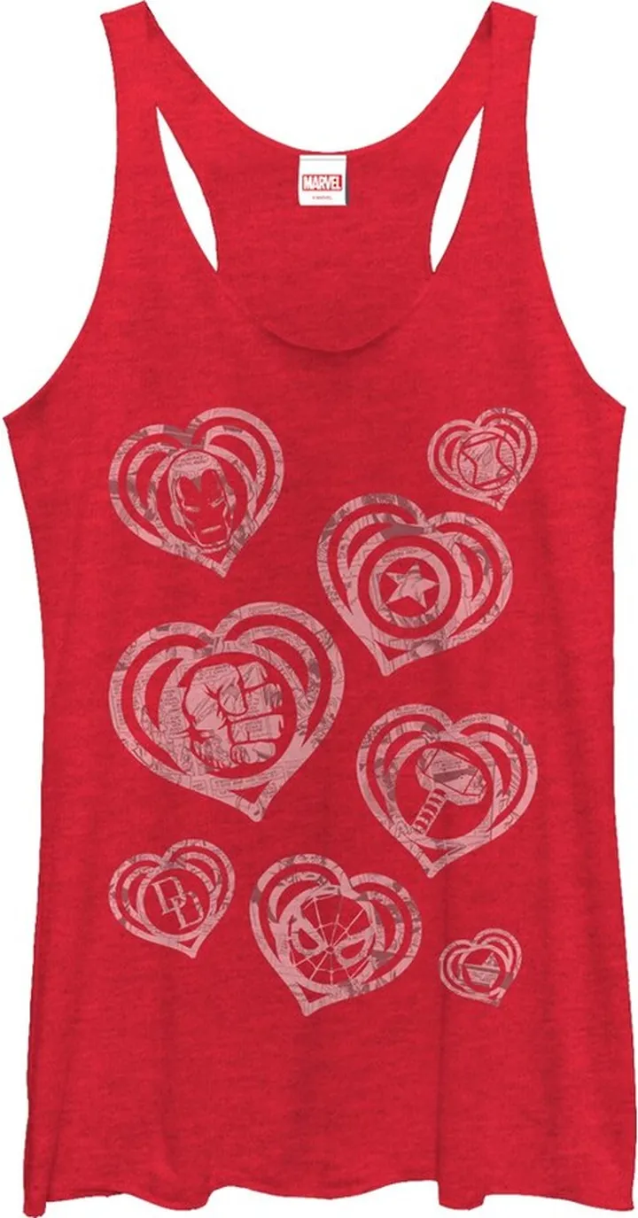 Women's Marvel Hero Icon Hearts Racerback Tank Top - Red Heather - Small