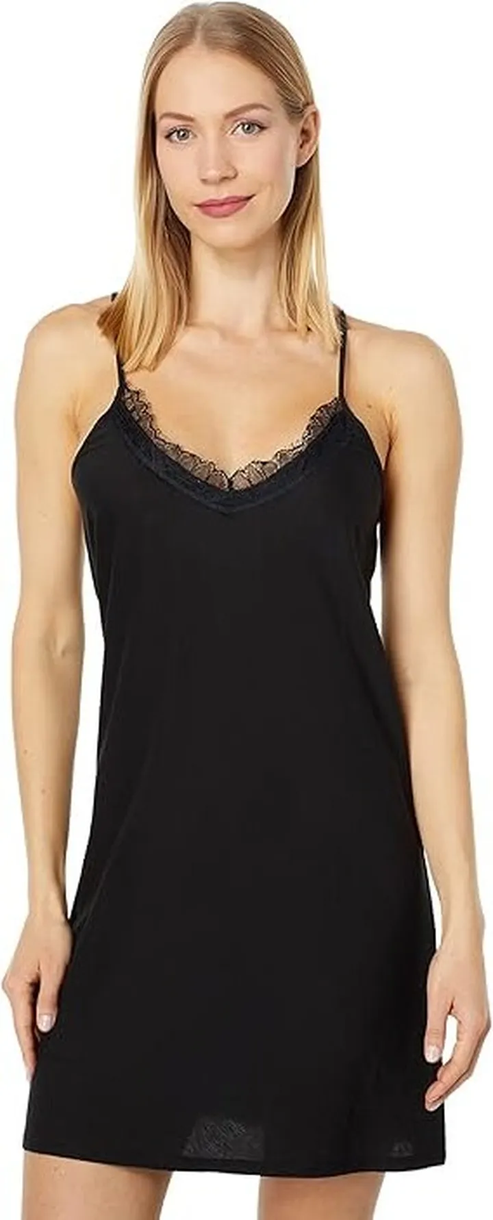 Skin Pima Cotton with Lace Sexy Slip (Black) Women's Pajama