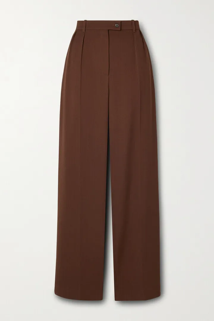 The Row - Randa Pleated Wool And Cotton-blend Straight-leg Pants - Brown