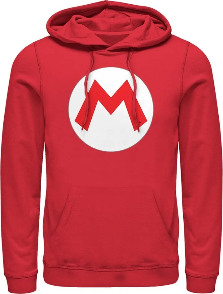 Men's Nintendo Mario Circle Icon Pull Over Hoodie - Red - Large