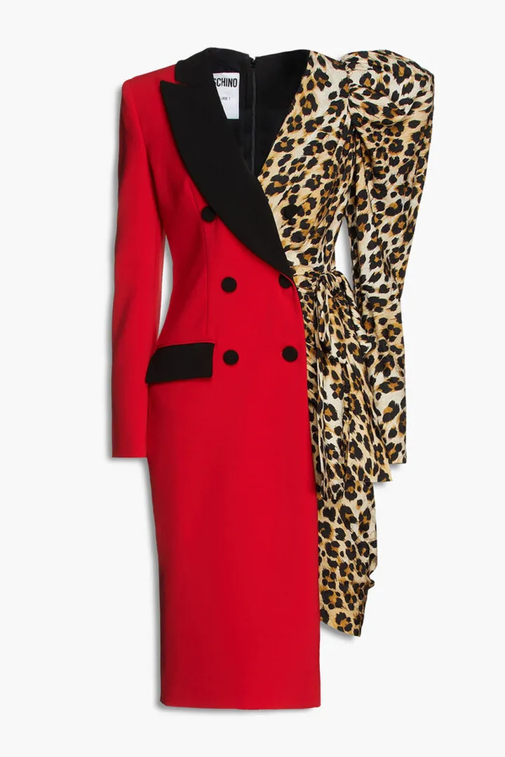 Leopard jacquard-paneled crepe mini dress