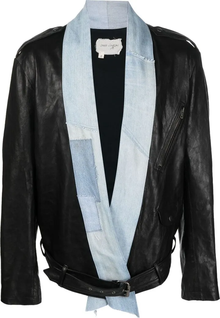 Denim-Trim Leather Jacket