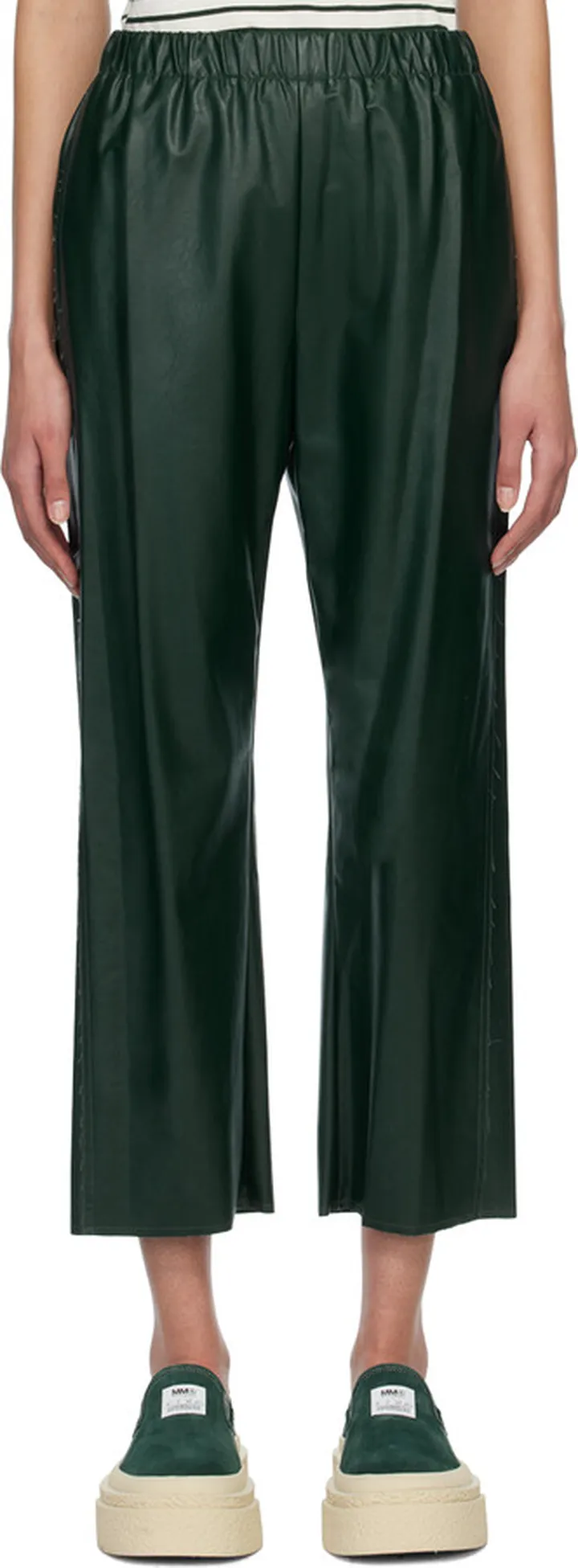 MM6 Maison Margiela Green Two-Pocket Faux-Leather Trousers