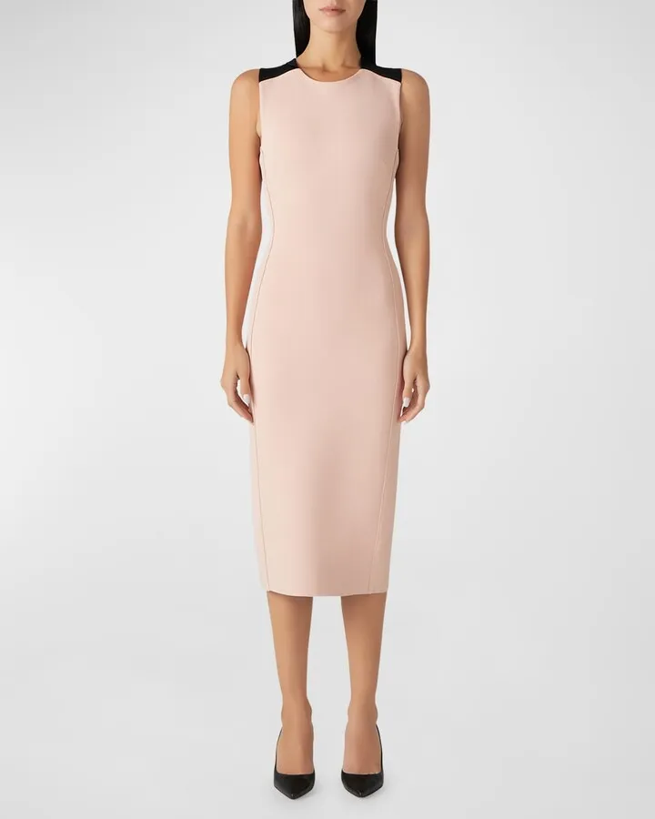 Bicolor Crisscross-Back Milano Knit Midi Dress