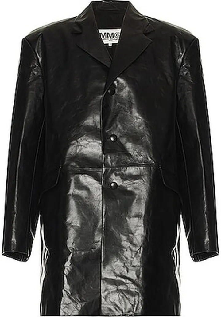MM6 Maison Margiela Paper Leather Coat in Black