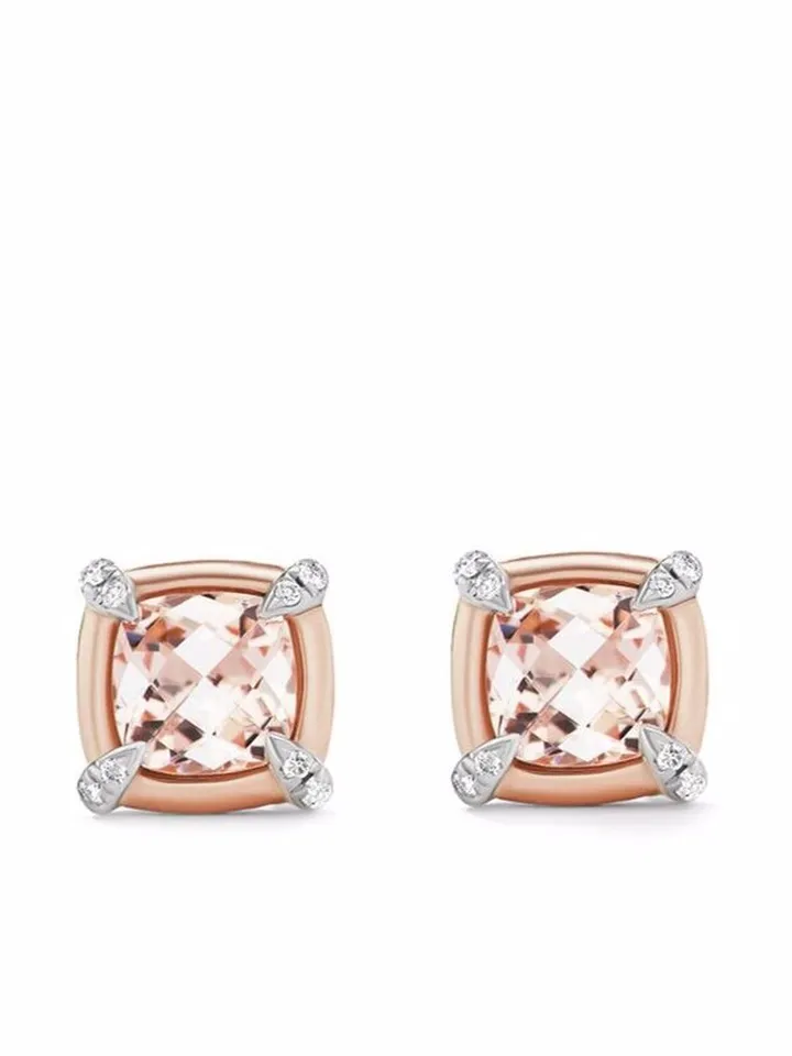 18kt rose gold and sterling silver Châtelaine morganite and diamond stud earrings